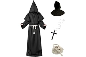 Tutukyle Disfraz Monje,Halloween Disfraz de Monje,Traje de Mago Medieval,Túnica de Sacerdote Renacentista,Accesorios de Cosplay de Halloween para Disfraces,Mardi Gras