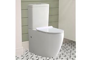 SORRENTO Rimless Comfort Height Close Coupled Toilet Back to Wall Bathroom Toilets White Ceramic WC Pan & Cistern Soft Close Seat Modern D Shape Projection Comfort Elongated Toilet