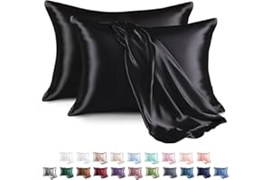 Moonlight Bedding Black Cooling Satin Pillow Cases 2 Pack - Soft Feels Like Silk Pillowcase For Hair and Skin Care Luxury Pillow Covers with Envelope Closure