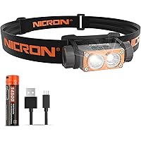 NICRON H15 Stirnlampe LED Wiederaufladbar, 2 Taste Strahler Scheinwerfer, 180° Verstellbar Leicht Kopflampe, IP67…
