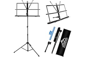 EASTROCK Atril Musica para Partitura Plegable con Bolsa de Transporte, con Musica Metalico Soporte de Ajustables,Professional y Ligero,Negro
