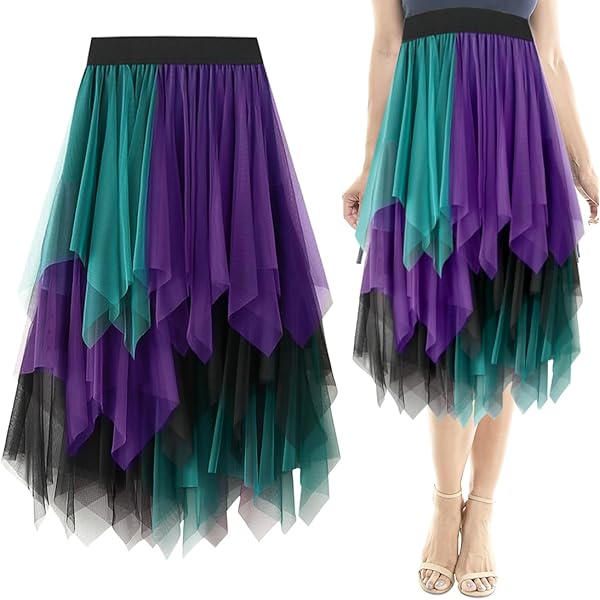 Dames tule rok asymmetrisch tule rok A-lijn midi rok puffy fee rok elegant zacht knielange gelaagde tutu rok, zwart, groen, blauw, M