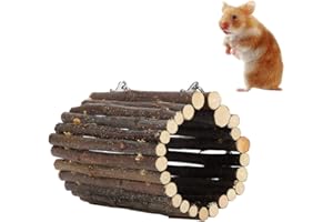 VIAGASAFAMIDO Hamster Tunnel, Applewood Exercise Tube Chew Toys Hanging Tunnel Small Animals Cage Hideout Toys for Rat Dwarf Hamster Mouse Gerbils(Hook Type)