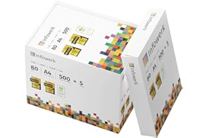 Infowerk Lot de 2500 feuilles de papier A4 pour imprimante et photocopieurs - Blanc - 80 g - Vainqueur du test PEFC