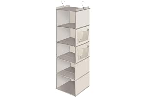 Cozary Hängande garderobsorganisatör 5 hyllor, vikbar garderobsorganisatör, hängande organisatör med metallkrokar, för sovrum