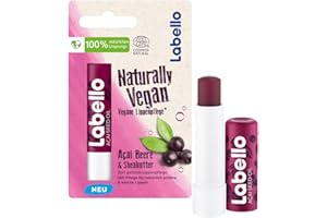 Labello Naturally Vegan - Aceite de semilla de acai y manteca de karité, 1 paquete de 5,2 ml, brillo de labios con fórmula vegana, bálsamo labial para 24 horas de hidratación