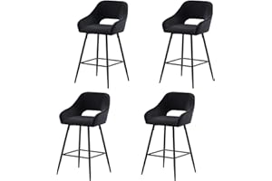 AINPECCA Velvet Black Bar Stools Set of 4 - Fixed Height Chairs With Metal Frame and Footrest for Breakfast, Dining, Counter, Kitchen and Home