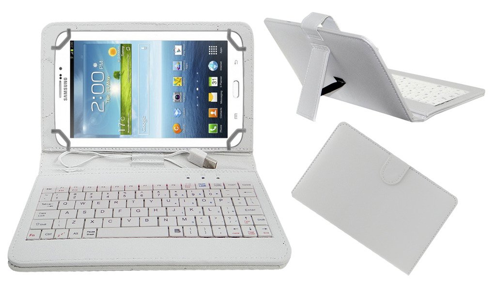 ACM USB Keyboard Case Compatible with Samsung Galaxy Tab 3v T116 Tablet Cover Stand Study Gaming Direct Plug & Play - White