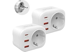 VINTAR 2PC Adaptador de Salida USB 1PC 20W, 4 en 1 PD y QC 3.0 Adaptador de Enchufe de Carga rápida con 2 Puertos USB y 1 Puerto USB-C, Salida USB para España, Tipo Aprobado por CE/F