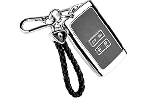 VAILEAL Key Card Case for Renault, 4 Buttons Remote Key Card Case for Renault, Key Cover Compatible with Renault, Key Card Casewith Leather Keychain, Tpu Silicone Key Fob Cover for Renault (silver)