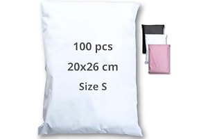 100 Postage Bags for Clothes Vinted - Size S - 20x26 cm- Waterproof Tear-Proof Plastic Mailing Parcel Bags - Strong Durable S