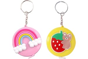 FAMIDIQGO Lot de 2 rubans de mesure rétractables arc-en-ciel + ours fraise avec porte-clés pour mesurer la longueur, la poitrine, etc