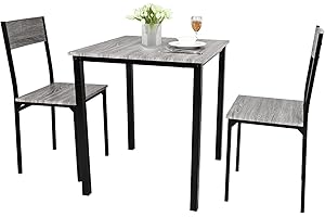 PULUOMIS Dining Table and 2 Chairs, Breakfast Bar Table and Chairs Set 2, 3 Piece Dining Set, Wooden Metal Frame, Modern Design for Home Kitchen Bistro Patio Garden(Grey)