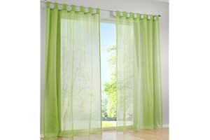 SIMPVALE 2 Pcs Voile Rideaux Transparent a Passant Rideaux Fenetre Balcon en Tulle Largeur 140cm Vert Hauteur 145cm