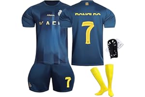 sinirttou Conjunto de Fútbol de Jersey para Niños con Camiseta, No.7 Pantalones Cortos y Rodilleras, Camiseta de Fútbol para Niño y Niña Verde,Tamaño: 22-28 (Altura:120-160 cm)