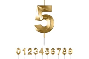 MACLUNAR 5th Birthday Number Candles - 3D Gold Number 5 Candle for Boys & Girls Birthday Party Cake Toppers