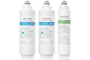 Waterdrop G3 Replacement Filter 1-Year Combo, Pack of 2 WD-G3-CF Filters and 1 WD-G3-CB Filter, Replacement for WD-G3-W, WD-G3P600 and WD-G3P800-W Reverse Osmosis System