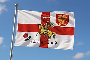 HARRINGTON MARLEY St George Charger Flag, England 3 x 5ft with English Rose and 3 Lions Brass Eyelets, Patriotic Flag for Indoor/Outdoor Display