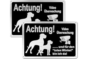 ‎GOODVIA Goodvia Warnung vor dem Hund Schilder Lustig Metall Alu Gebürstetes 30x20cm (A4), Videoüberwachung Schild Schwarz 2Stück