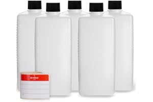 Octopus 5 x 500 ml plastic bottles, HDPE plastic bottles with black screw caps, empty bottles with black screw caps, square bottles incl. 5 labels