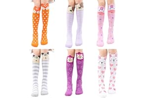 BABAHU Girls Knee High Long Socks for Child 6 Pairs Fun Animal Pattern Tall Crazy Cute Girls Gift Boot Funny Kids Socks, One Size