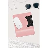 HobiShop(105) Pembe Kedi &Ccedil;izimli Bilek Destekli Dikd&ouml;rtgen Mouse Pad Mouse Altlığı. Pembe