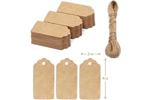 GUMOCH Box.it.pack.it Kraft Paper Gift Tags, Brown, Scallop 4x2 cm, 100 Pack with String
