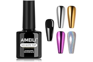 AIMEILI No Wipe Top Coat Semipermanente, Capa Superior Para Cromo Espejo UV LED Soak Off 10 ml Gel Coat Para Chrome Mirror Nails Metallic Gel Nail Polish Salon Home DIY Manicura
