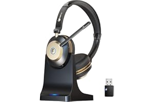 EARBAY Wireless Headset, Bluetooth Headset With Microphone Noise Canceling & USB Dongle, On Ear Headphones with Charging Dock & 50hrs Working Time for Computer/Mobile Phones/Ms Teams/Skype/Zoom/Office
