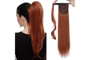 ‎SEGO Ponytail Clip in Pferdeschwanz Extension Haarteil Haarverlängerung Zopf Hair Piece gewellt Wavy wie Echthaar Rotbraun & Orange Glatt-23"(58.5cm)