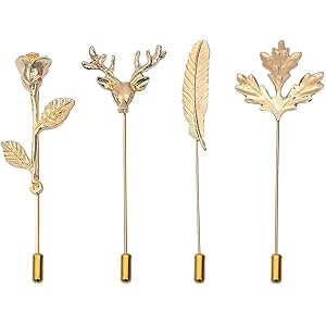 4PCS Brooch for Men, Golden Saree Brooch for Women, Latest Enamel Pins Flower Brooch, Sherwani Brooch for Men, Wedding Suit Accessories for Men, Hijab Pins for Scarf Saree Pin for Women