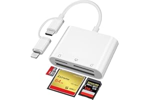 Denlane 3-in-2 CF/TF/SD Kartenleser mit Lightning/USB-C für iPhone & Android Speicherkartenleser, Kamera auf iPhone Adapter für iPhone16/15/14/13/12/11 Serie, iPad, MacBook, Android, etc