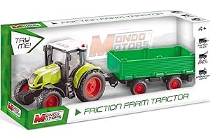 MONDO - 51180 Medios de Trabajo Motors-Friction Farm Tractor Trailer de retrocarga, Embrague Pull Back para niños, tamaño 40 cm, Tractor con remolque-51180, Multicolor, 51180