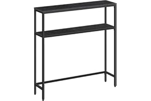 ‎VASAGLE VASAGLE Stolik konsolowy, wąski stolik kawowy z 2 półkami, 20 x 80 x 80 cm, stół do przedpokoju, 2 poziomy, do przedpokoju, salonu, sypialni, antracytowo-szary-tusz czarny LNT130B22