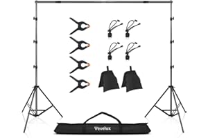 Vevelux Supporto Fondale Fotografico, 2 x 3 M Kit Portafondali Regolabile con 8 Clip per Sfondo, 2 Sacchi di Sabbia e 1 Borsa di Trasporto per Studio Fotografico, Video, Ritratti e Feste