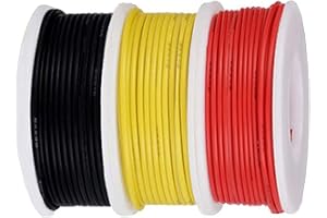 HAAMNING7 22 AWG elektrisk kabel, 22 gauge elektrisk anslutningskabelsats, 300 V PVC förtennad koppar flätade trådar, 3 färger (svart, röd, gul), 7 m/23 fot för gör-det-själv