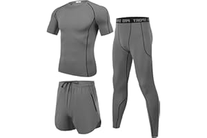 Wayleb Tuta Fitness 3 Pezzi da Uomo Tuta Sportivi Uomo Estiva Palestra Completi con Pantaloncini Compressione Maglie Corsa Leggings Set per Fitness, Jogging, Ciclismo S-XXL