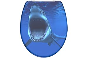 WC-Sitz - Toilettendeckel | Klodeckel mit Absenkautomatik & Schnellverschluss | Duroplast | Toilettensitz mit Muster (Shark)