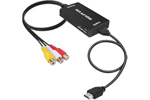 uhddadi RCA auf HDMI Konverter, 1080P Composite CVBS AV zu HDMI Video Audio Konverter Adapter mit HDMI-Kabel für PS2/Xbox/SNES/ N64/ VHS/VCR Videorecorder DVD, Unterstützt PAL/NTSC（Schwarz）