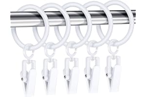 JETEC 30 Stücke Vorhangringe mit 30 Stück Vorhangclips Kunststoff Duschvorhangstange Clip Ringe Dekorativer Vorhangring mit Clip für Fenstervorhang, 30 mm (Weiß)