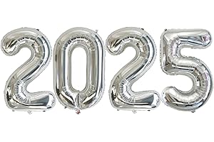 Ponmoo Foil Palloncini Numeri 2025 Argento 40" (101cm), Gonfiabili Elio o Aria, Gigante Palloncino Numero 2025, Pallone Decorazione Feste di Anno Nuovo