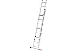 Hailo S80 ProfiStep Duo Alu-Schiebeleiter - 2 x 9 Sprossen belastbar bis 150 kg - Leiternteile einzeln verwendbar - sprossenweise höhenverstellbar - Aluleiter Made in Germany - rostfrei - Silber