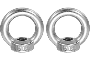 sourcing map M12 Lifting Eye Nut, 304 Stainless Steel Ring Shape Female Thread Nuts Fastener for Engineering Port Marine Fixing Silver, Pack of 2