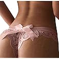 ROSVAJFY Women’s Sexy Lace Panties Bowknot Thongs Ladies Underwear Cheeky Tanga Low Rise Floral Lace Knicker See Through Hipster Bikini Briefs G-String