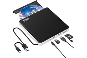 BUNUD Lecteur CD DVD Externe, USB 3.0 Type-C Graveur CD Externe avec 2 USB et Fente SD/TF, Portable CD/DVD /-RW/ROM Lecteur CD/DVD Externe pour PC Windows 11/10 Mac MacBook Pro Air iMac