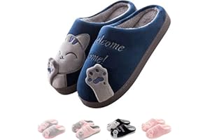SHAINE Hausschuhe Damen Winter Herren Baumwolle Katze Pantoffeln Warme Plüsch Hausschuhe Unisex Weiche Bequeme rutschfeste Cozy Slippers