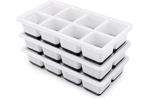 POJAH 3 Pack Große Silikon Eiswürfelform mit Deckel BPA Frei, Eiswürfelbehälter Stapelbar, Sichere Gesunde Eiswürfel Form für Babybrei Cocktail Whiskey Kaffee (Schwarz)