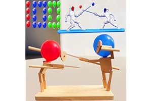 Miyobing Ballon Bambus Mann Kampf (100 Luftballons), Ballon Bambus Mann Schlacht, Holzkämpfer mit Ballonkopf, Handgemachte Hölzerne Fechten Puppen, Hölzerne Bots Kampf Spiel Für 2-Spieler