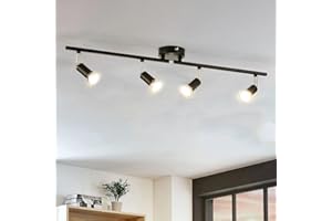 Bojim Faretti LED da Soffitto Orientabili, Lampadario con 4 Faretti, Lampada da Soffitto, Plafoniera Nera per Cucina, Camera da Letto, Include 4 Lampadine GU10 LED (6W, 550lm, 4000K Bianco Naturale)