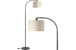EDISHINE Stehlampe Wohnzimmer, 161cm Bogenlampe mit Verstellem Beigen Leinen-Lampenschirm & Fußschalter, E27 Fassung, Leselampe Schlafzimmer, Stehleuchte Modern für Kinderzimmer, Schwarz